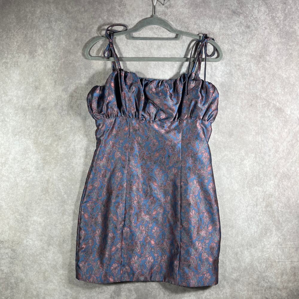 Majorelle Dress Womens M Blue Floral Jacquard Babydoll Sleeveless Cocktail Party